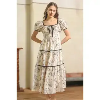 Rosie Posie Ivory Floral Tiered Peasant Dress