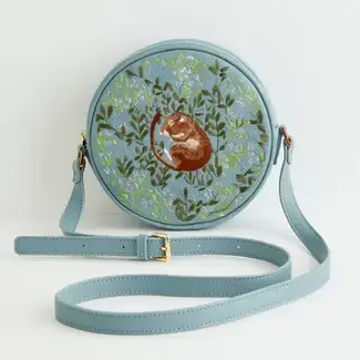 Fable England Chloe Circle Purse Embroidered Dormouse - Blue