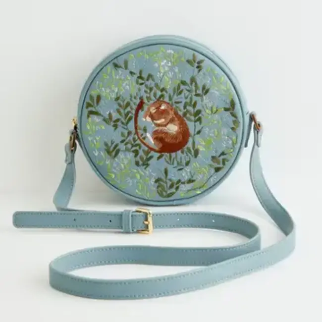 Fable England Chloe Circle Purse Embroidered Dormouse - Blue