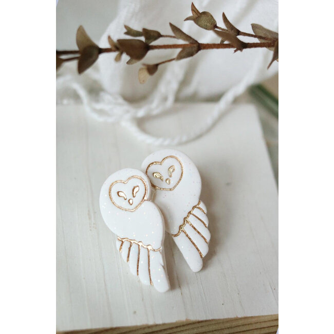 Petal & Posy Snowy Owl Polymer Clay Stud Earrings
