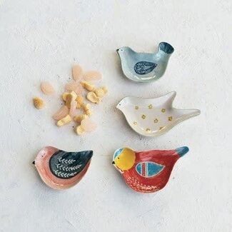 Hand Painted Stoneware Bird Shaped Dish