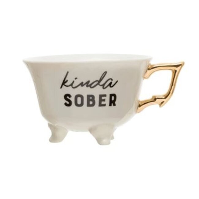 Stoneware Footed Teacup with Saying