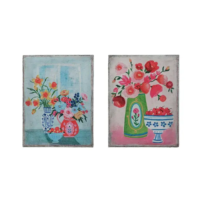 Wood Framed Canvas Wall Art With Flower