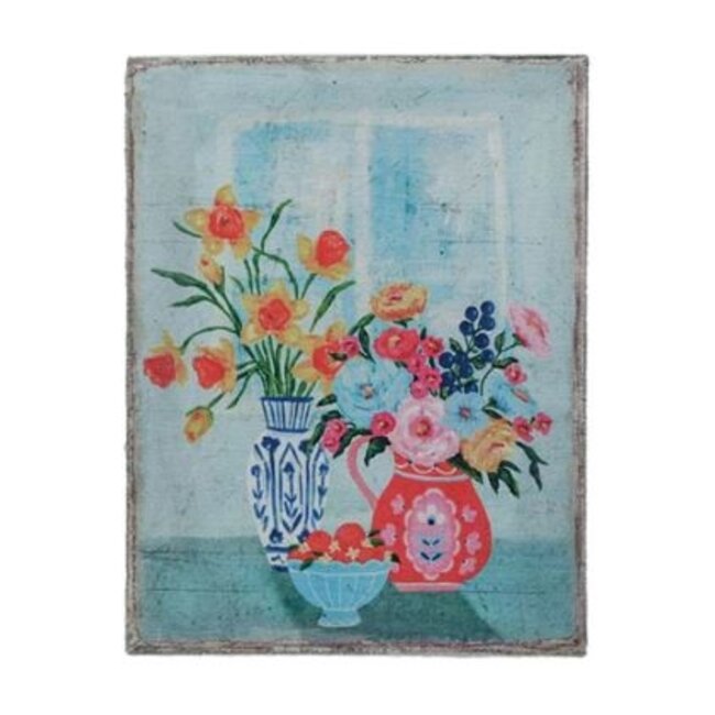 Wood Framed Canvas Wall Art With Flower