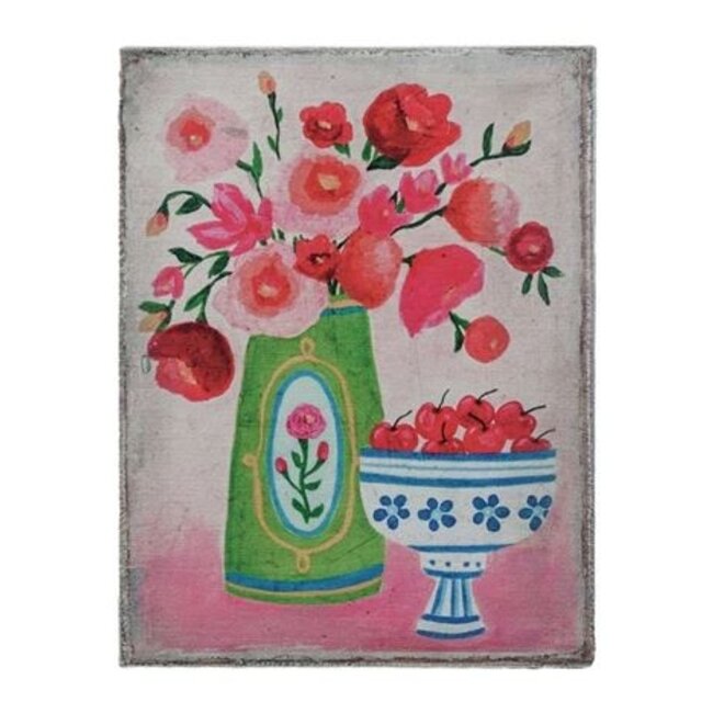 Wood Framed Canvas Wall Art With Flower