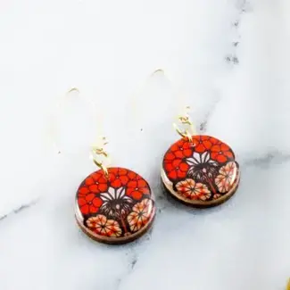 No Man's Land Vintage Art Nouveau Floral Circle Earrings