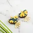 No Man's Land Yellow + Grey Floral Brass Fan Earrings