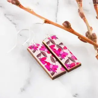 No Man's Land Magenta Pink Graphic Floral Rectangle Earrings