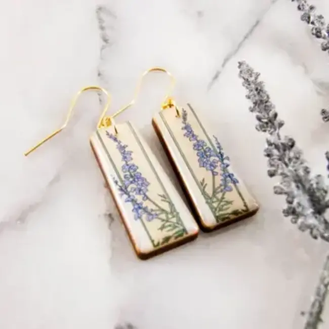 No Man's Land Vintage Art Deco Delphinium Flower Tapered Earrings