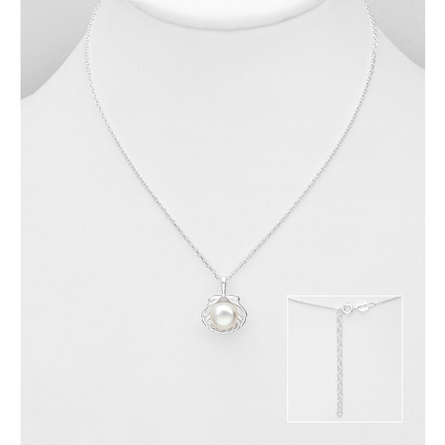 Sterling Sterling Pearl in Shell Necklace, 16"-18"