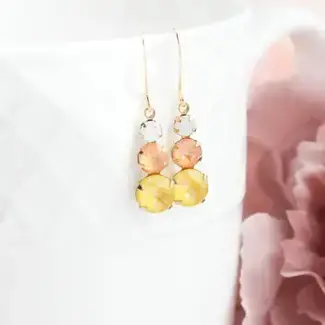 A Pocket of Posies Vintage Glass Earrings - Three Jewel - Light Peach and Yellow