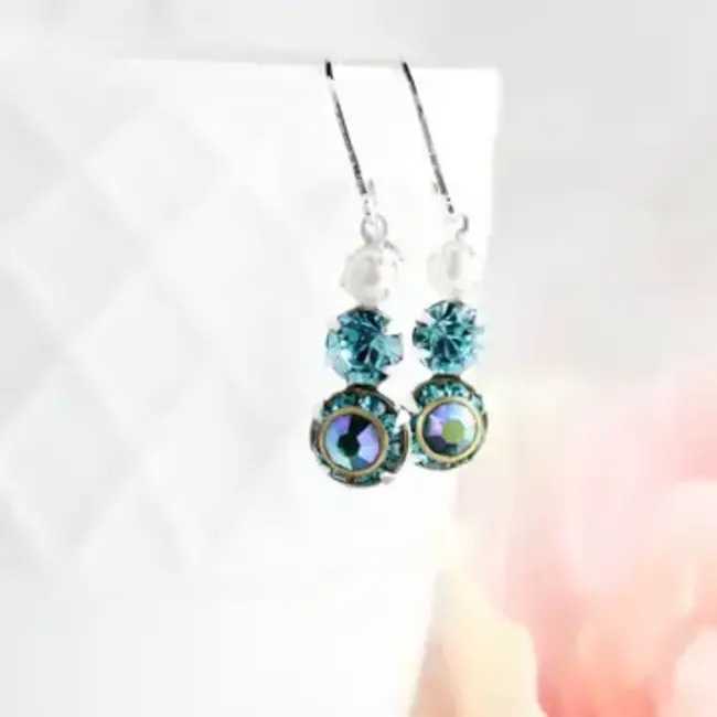 A Pocket of Posies Vintage Glass Earrings - Three Jewel - Blue Zircon and Pearl