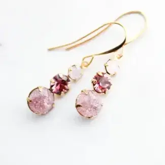 A Pocket of Posies Vintage Glass Earrings - Three Jewel - Dusty Rose Plum