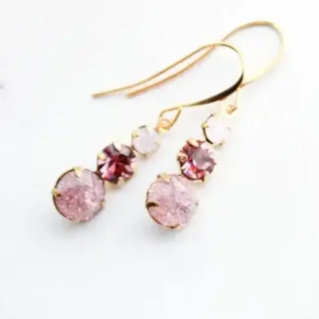A Pocket of Posies Vintage Glass Earrings - Three Jewel - Dusty Rose Plum