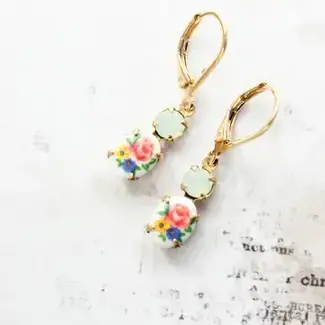 A Pocket of Posies Little Floral Cameo Earrings - Vintage Glass