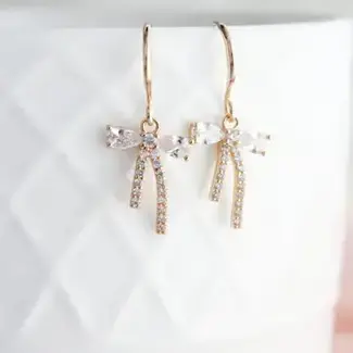 A Pocket of Posies Little Bow Earrings - Rhinestone Gold Plated