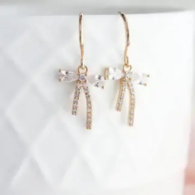 A Pocket of Posies Little Bow Earrings - Rhinestone Gold Plated
