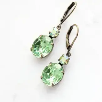 A Pocket of Posies Green Drop Earrings - Vintage Glass - Peridot Ovals