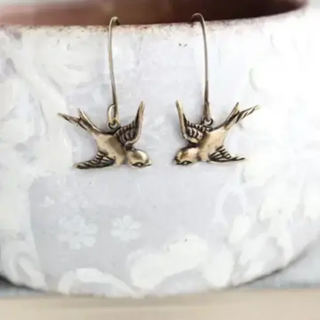 A Pocket of Posies Flying Bird Earrings - Antiqued Gold Brass