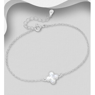 Sterling Sterling & Shell Clover Bracelet - 6.5"-7'5"