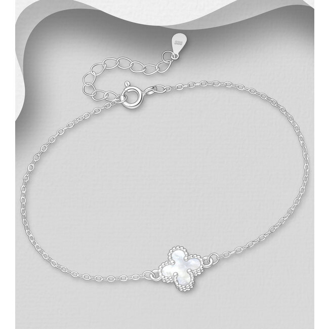 Sterling Sterling & Shell Clover Bracelet - 6.5"-7'5"