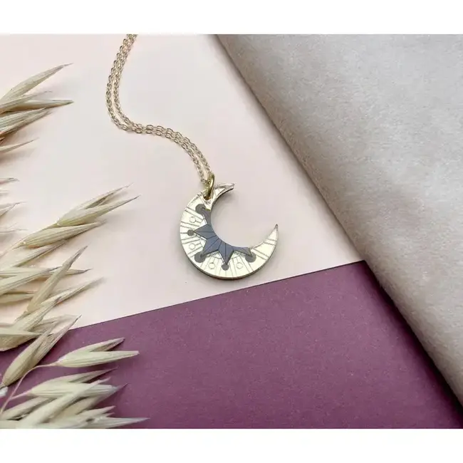 Rosa Pietsch Aurora Moon Pendant Necklace - Gold & Slate Marble