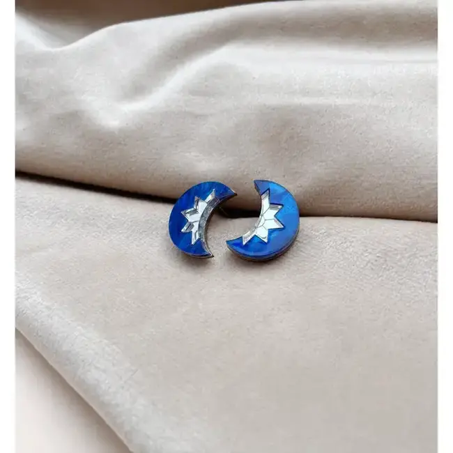 Rosa Pietsch Aurora Mini Moon Stud Earrings - Cobalt Blue & Silver