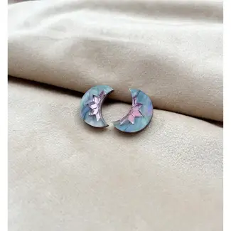 Rosa Pietsch Aurora Mini Moon Stud Earrings - Galaxy Blue & Purple