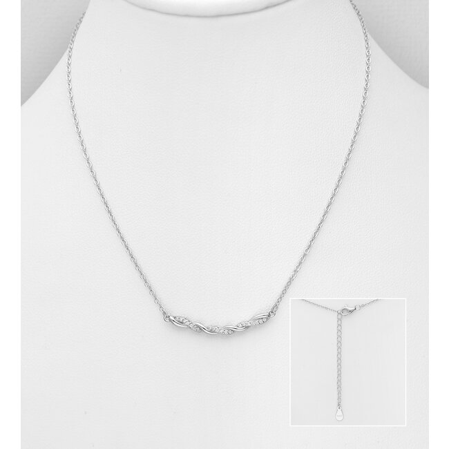 Sterling Sterling Twisted Necklace with Cubic Zirconia - 16.5"-18.5"