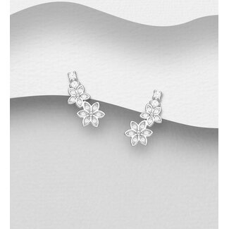 Sterling Sterling & Cubic Zirconia Flower Studs