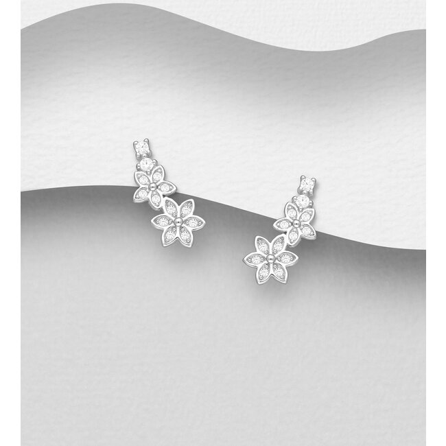 Sterling Sterling & Cubic Zirconia Flower Studs