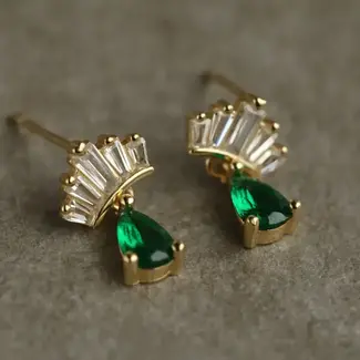 Silk Purse, Sow's Ear Emerald Green Gold Vermeil Crown Stud Earrings
