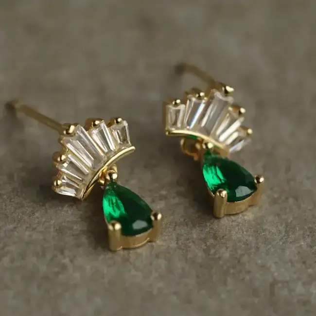 Silk Purse, Sow's Ear Emerald Green Gold Vermeil Crown Stud Earrings
