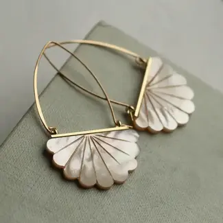 Silk Purse, Sow's Ear Mother of Pearl Art Deco Hoop Earrings