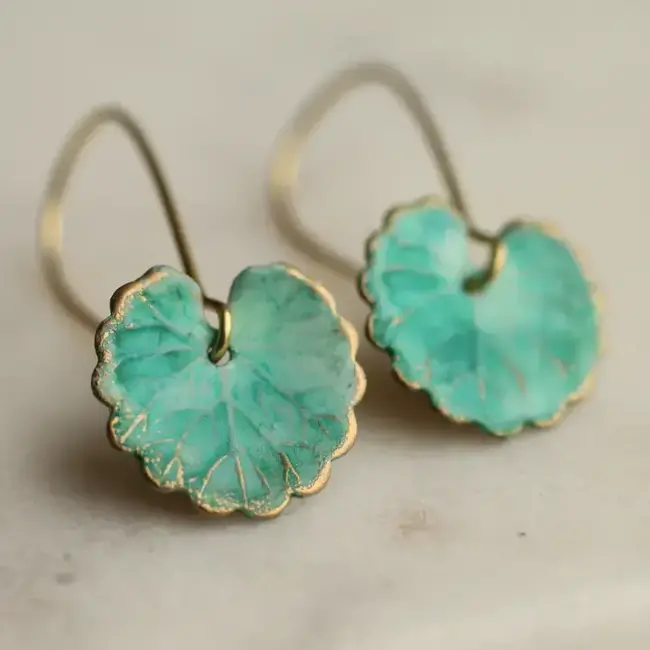 Silk Purse, Sow's Ear Seafoam Turquoise Leaf Earrings - Short