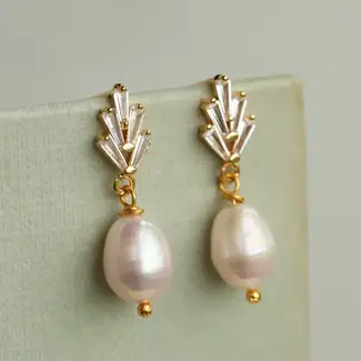 Silk Purse, Sow's Ear Art Deco Freshwater Pearl Earrings Gold