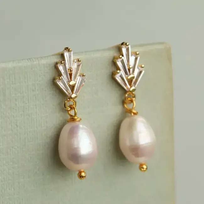 Silk Purse, Sow's Ear Art Deco Freshwater Pearl Earrings Gold