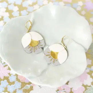 Chenoha Studio Cherry Flower Earrings – White, Gold, Silver Leather