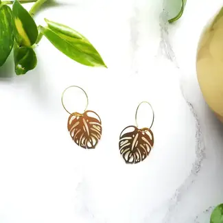 MicaPeet Monstera Hoop Earrings in Gold