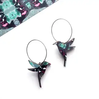 MicaPeet Hummingbird Hoop Earrings in Blue