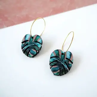 MicaPeet Tropical Monstera Plant Hoop Earrings