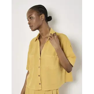 Apricot Open Collar Safari Cropped Slub Shirt