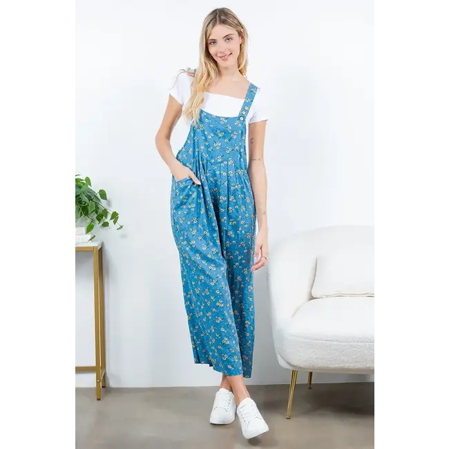 Luci - Floral Overalls in Blue