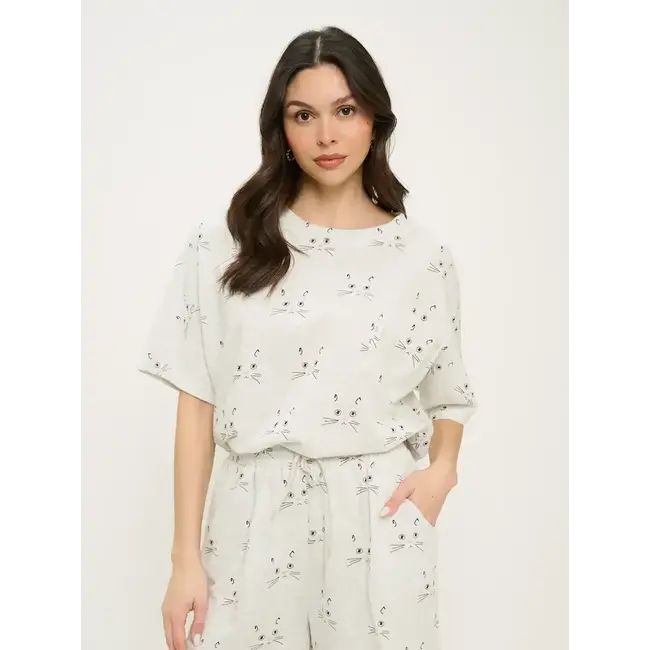 Cat Faces Print Relaxed Fit T-Shirt