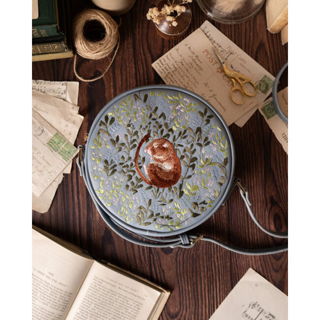 Fable England Chloe Circle Purse Embroidered Dormouse - Blue