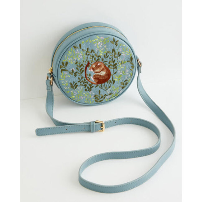 Fable England Chloe Circle Purse Embroidered Dormouse - Blue