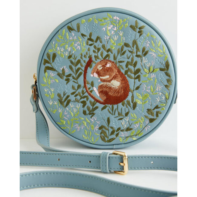 Fable England Chloe Circle Purse Embroidered Dormouse - Blue