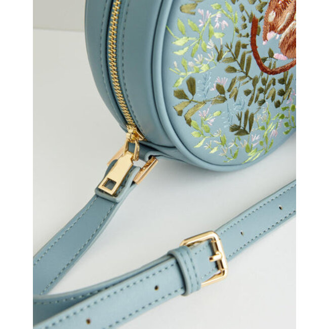 Fable England Chloe Circle Purse Embroidered Dormouse - Blue