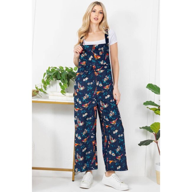 Beatrix - Cord Overalls in Bird Print
