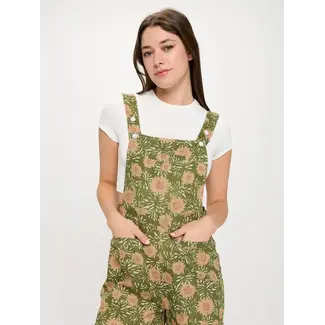 Vintage Flower Blossom Print Shortalls in Green